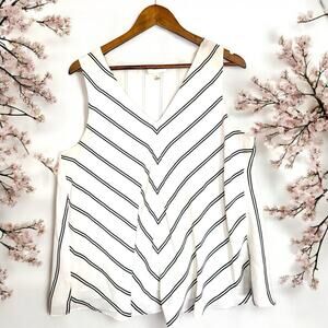 KENAR Women's XL White Black Striped V-Neck Loose Flowing Tank Lined Shirt Top